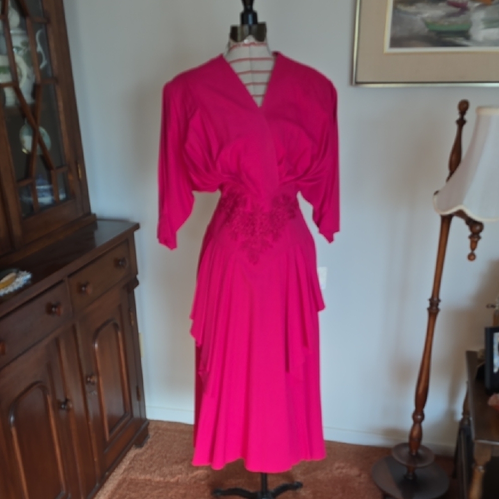 Sophisticate - Hot Pink 1980s Vintage Party Dress
